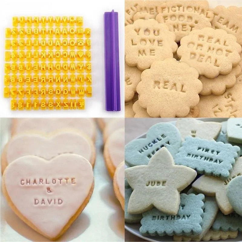 

Alphabet Letter Number Cookie Press Stamp Embosser Cutter Fondant Mould Cake Baking Molds Tools, Pictures