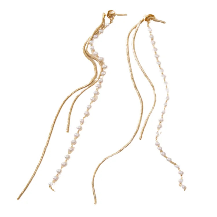 

2021 Hot Sale Europe Handmade Wholesale Classic Gold Fringe Pearl Long Tassel Earrings