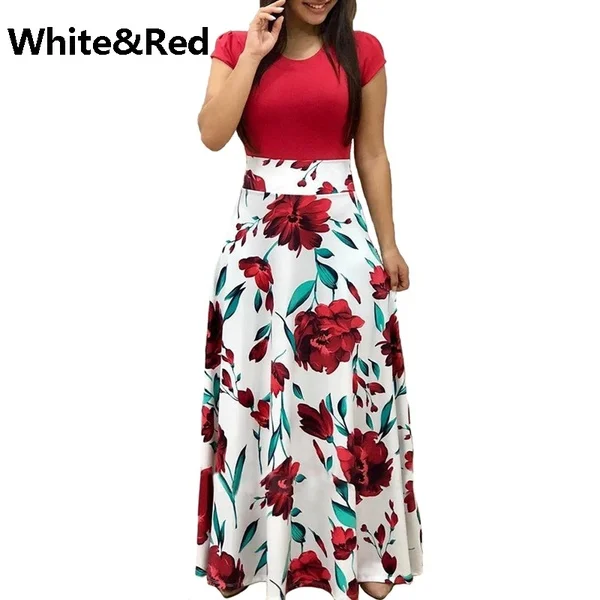 Women Sexy Bohemia Strips Floral Printed Long Sleeve Maxi Dresses Lady Casual Wear Dress