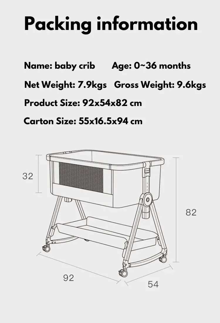 Baby Cot 3 In 1 Bedside Crib Child Folding Durable Crib Portable Rocker Co Sleeper