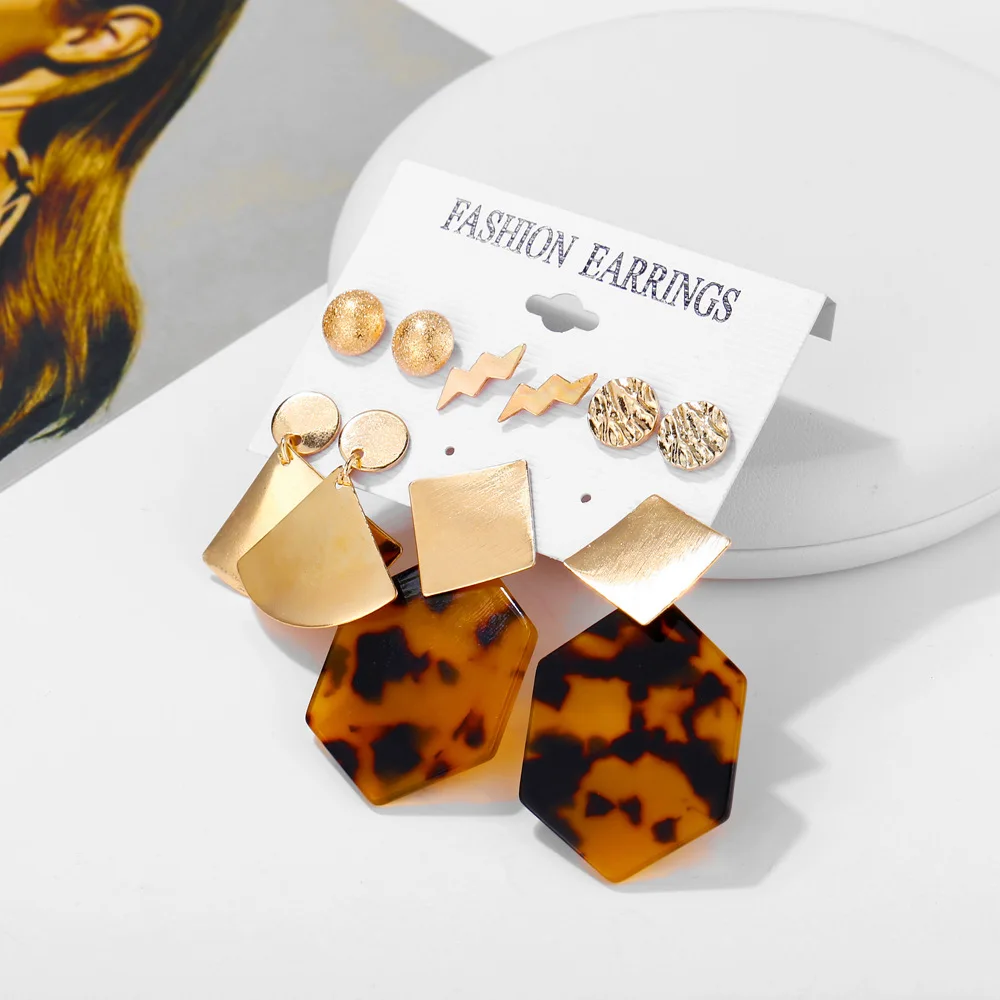 

Fashion Alloy Gold Metal Jewelry Geometric Leopard Oversize Dangle Drop Earrings Set, Customized color