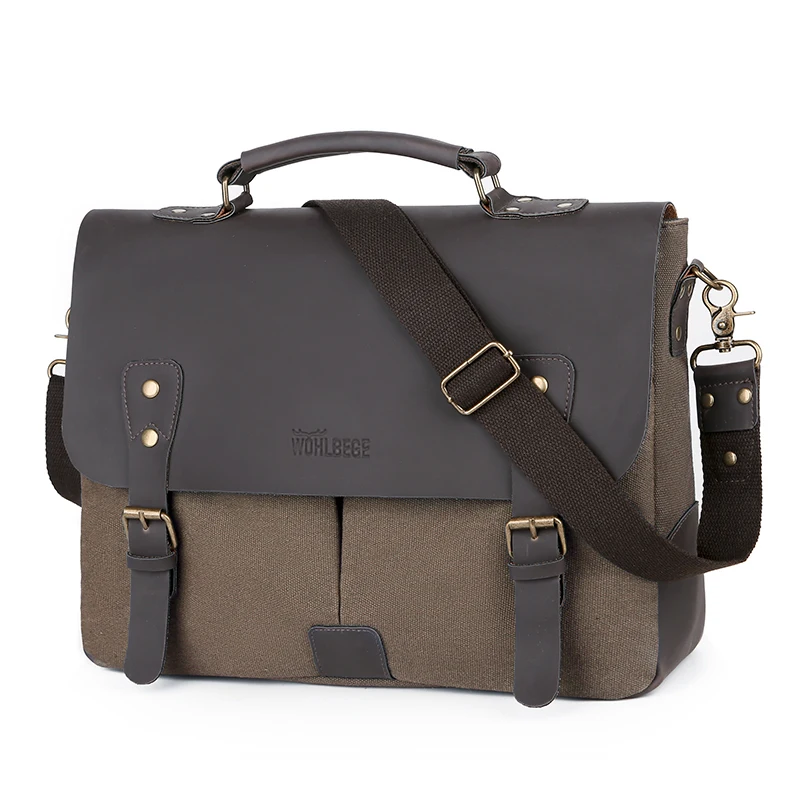 

fashionable vintage canvas messenger shoulder bag women laptop bags leather briefcase men, Black, gray, coffee, army green, khaki, blue