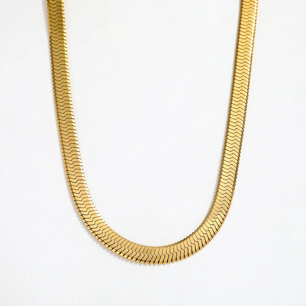 Joolim Jewelry 18K Gold Plated Wide Snake Chain Choker Necklace Stainless Steel Jewelry Wholesale