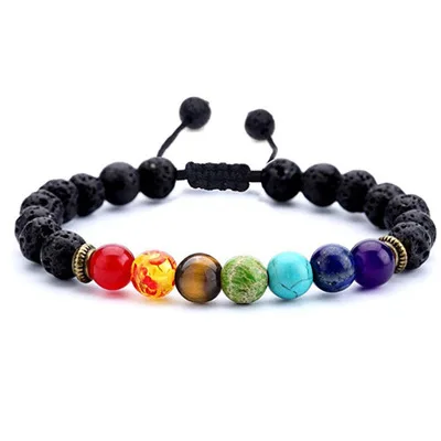 

New 8mm Lava Rock 7 Chakras Aromatherapy Essential Oil Diffuser Bracelet Braided Rope Natural Stone Yoga Beads Bracelet
