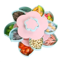 

Flower Shape Nut Dried Fruit Plate Household Lattice Candy Box ABS Material Rotatable Design Double Layer Snack Storage Box