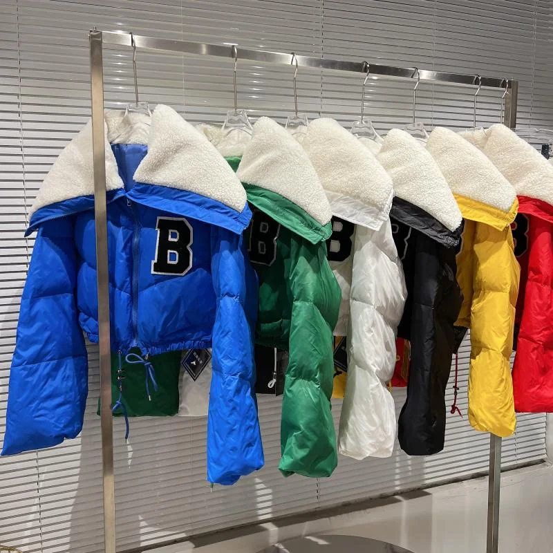 

OUDINA Popular Custom Letter Navy Collar Drawstring Short Padded Jacket Puffy Bubble Cotton Coat Women Down Coats, Green/black/white/blue/yellow/red