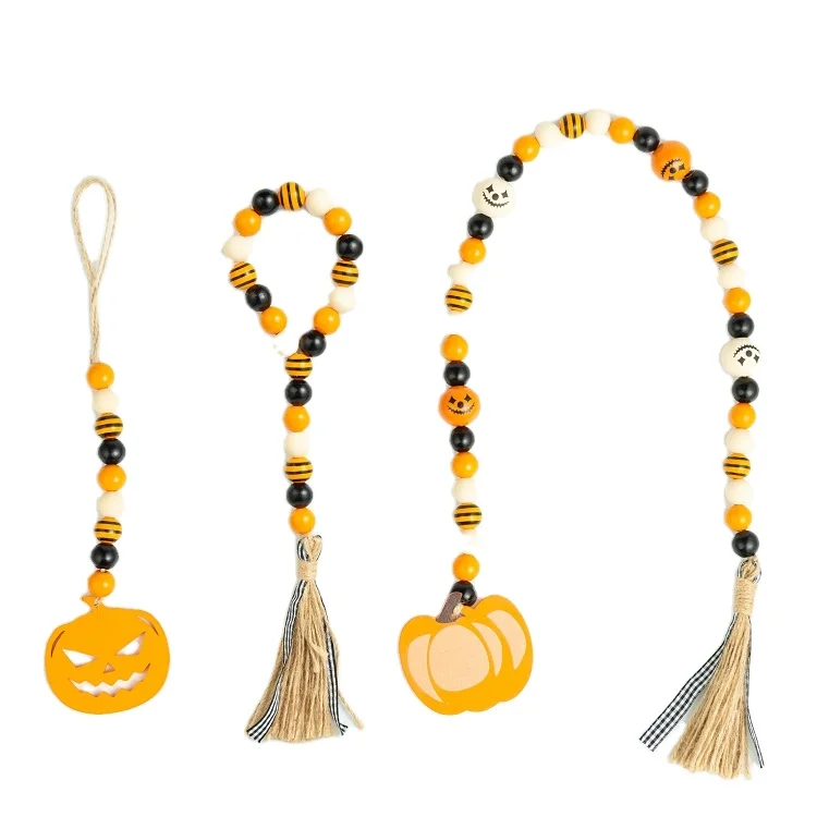 

M1275 Wooden Farmhouse Beads Home Decoration Pumpkin Halloween Wood Bead Garland, Orange