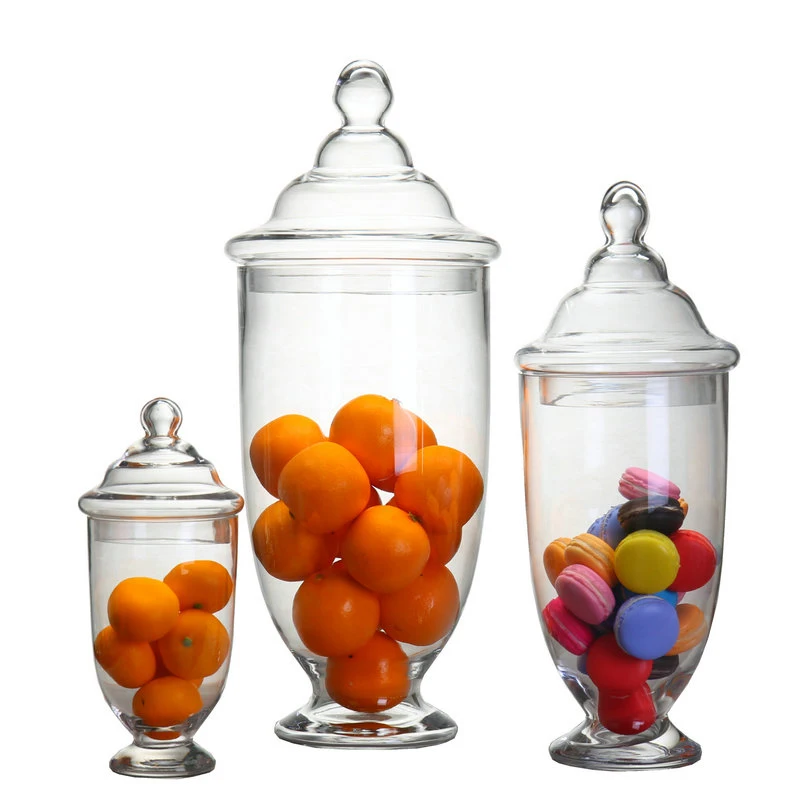 

Wholesale Customized High Quality Decorative Wedding Apothecary Glass Candy Jars With Lids
