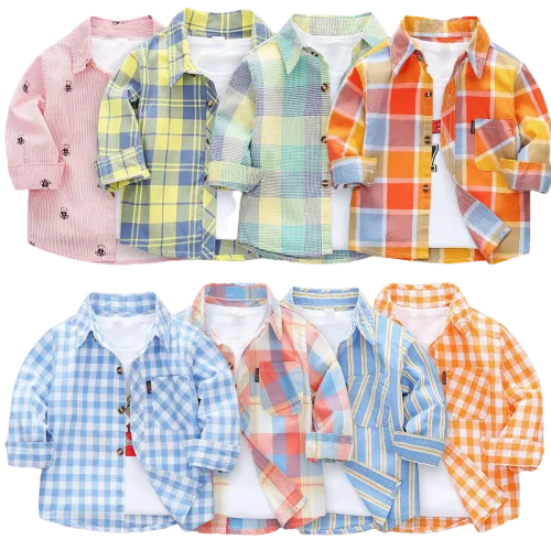 

2020 amazon boys and girls spring autumn baby cotton striped 1-7 years old long-sleeved coat kids plaid dress shirt for children, As pic shows, we can according to your request also