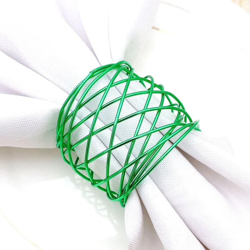 

Handmade Round Mesh Green Napkin Rings Holder for St. Patrick's Day Dinning Table Parties HWM10