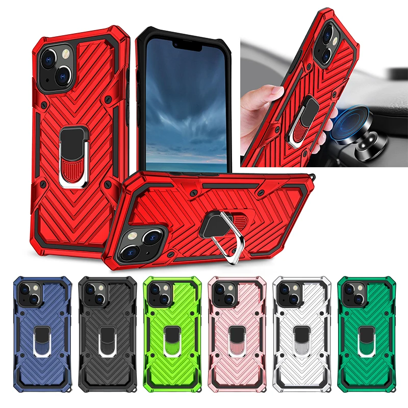 

Adjustable Rotation Metal Ring Stand Holder Phone Case 2 in 1 Hybrid Mobile Cover For Iphone 13/Pro