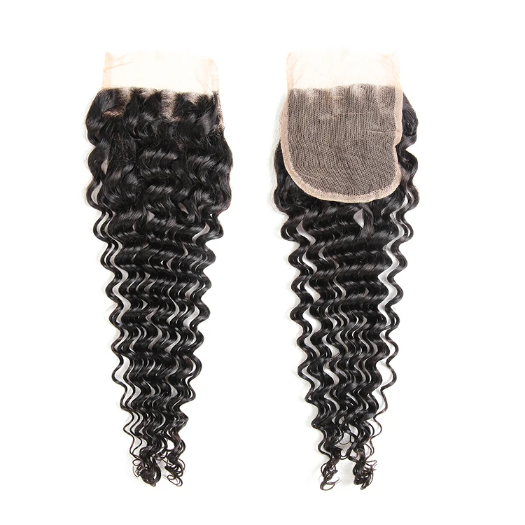 6A cheap deep wave brazilian human hair 4*4 lace closure