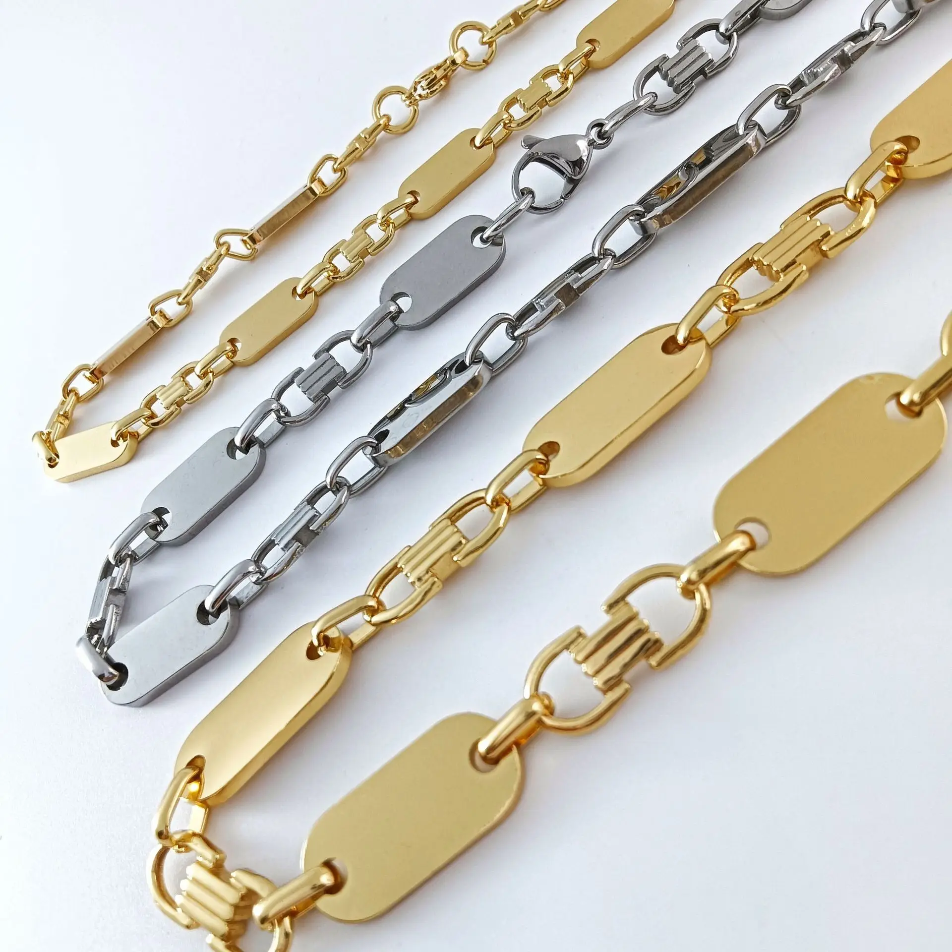 Personalized Stainless Steel Handmade Chain Atmosphere Necklace Bracelet PVD Gold Plated Punk Jewelry Gifts for Man & Women