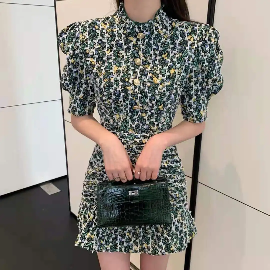 

New Arrivals Vestido Dama Sexy Floral Green O-Neck Dress Wrap Floral Dresses Women Summer Dress 2021