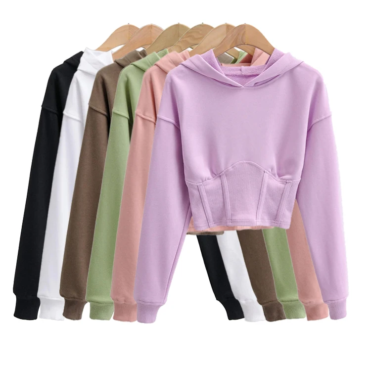 

Autumn and winter pure color Corset waist sweater hoodie women's sweaters casual cotton knit sweater top