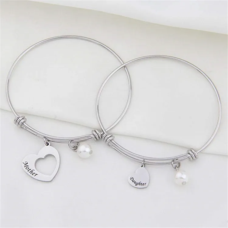 

Stainless Steel Double Heart Silver Bracelets for Women men Letter Pendant Mother's Day Gift Bracelets