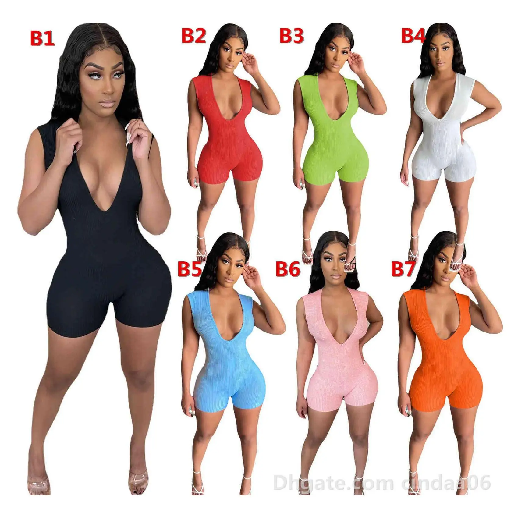 

Women Jumpsuits Sexy Sleeveless V Neck Hip Sports Rompers Solid Color Bodysuit Bodycon Jumpsuit