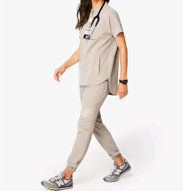 Women 2020 New Arrivalnurse Scrubs Joggers Uniforms Short Sleeve Khaki