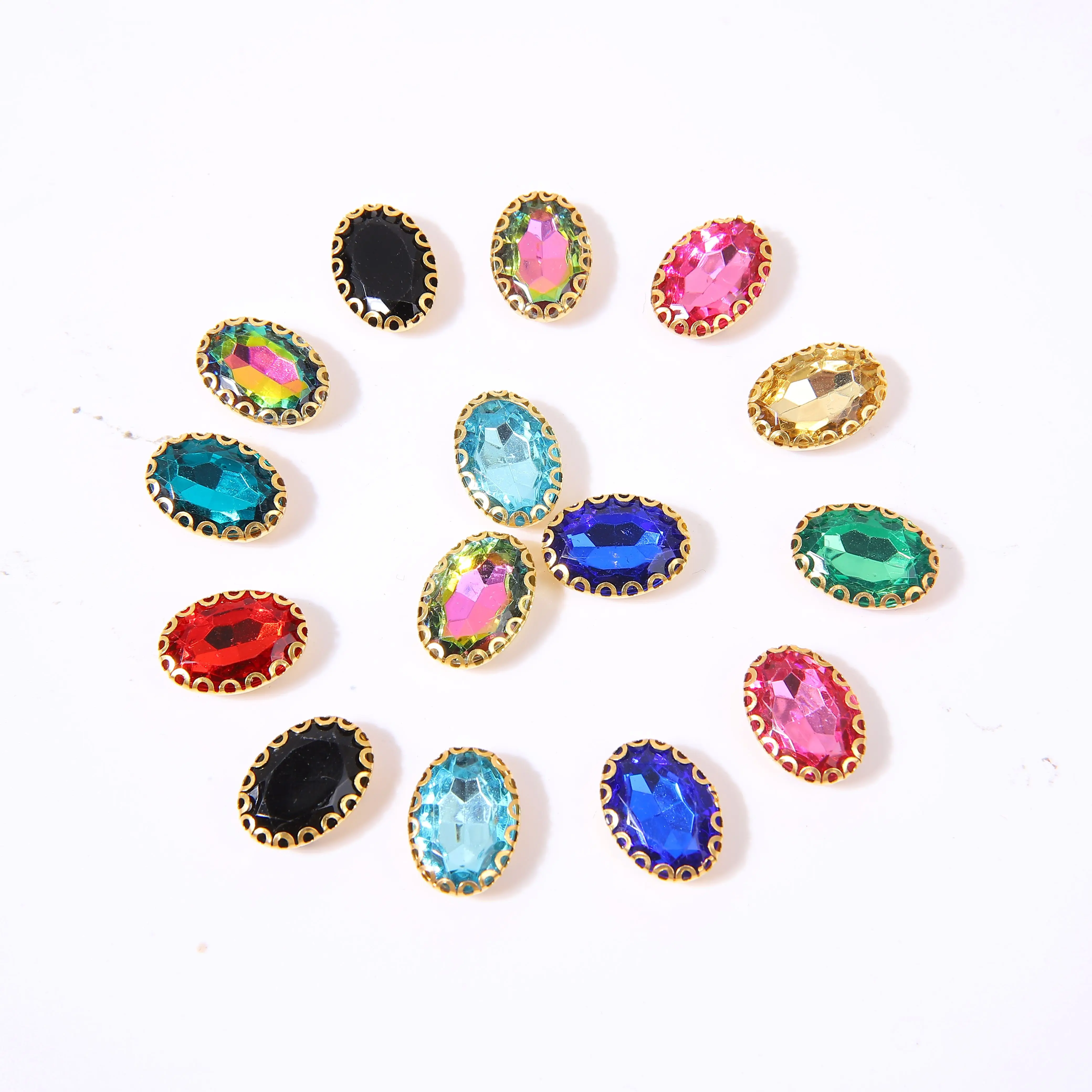 SINRONG Acrylic Flower Basket Claw Diamond 10 * 14 Oval Water Droplet Gold Sole Iron Shoes Bags Clothing Diamond Jewelry