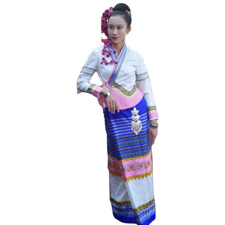 

Thailand Dai Water Splashing Festival Dress Vintage Costume Standard Thai princess dress Ethnic minority traditional Clothing