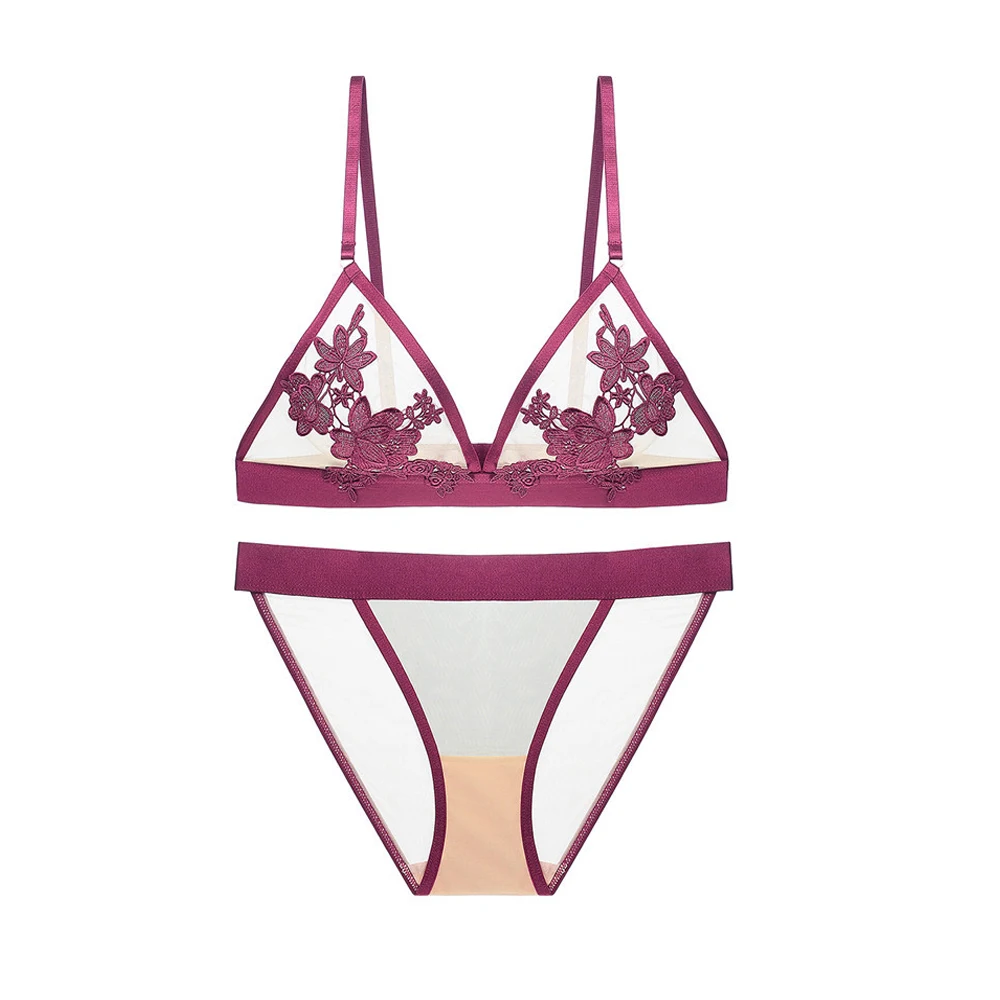 

Hot New Soft Gauze Embroidery Triangle Cup Bra Set No Steel Bracket Bra, Pumpkin yellow