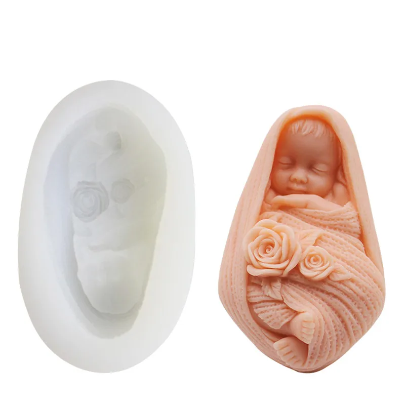 

1155 Sleeping baby shape mousse cake silicone mold DIY swaddle baby Epoxy handmade soap chocolate candle mold, White