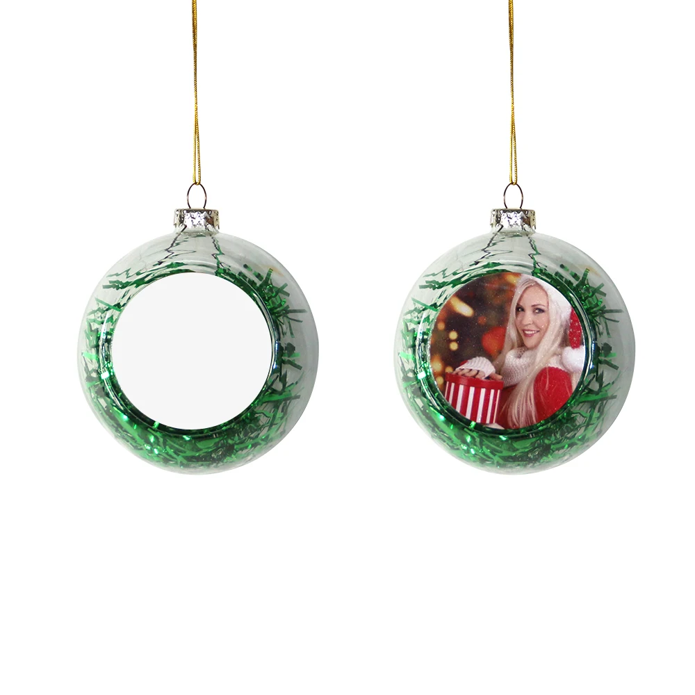 

Prosub Sublimation Blank Christmas Ball With Glitters-Green Custom Logo Tree Ornament Indoor Sublimation Glass Christmas Balls