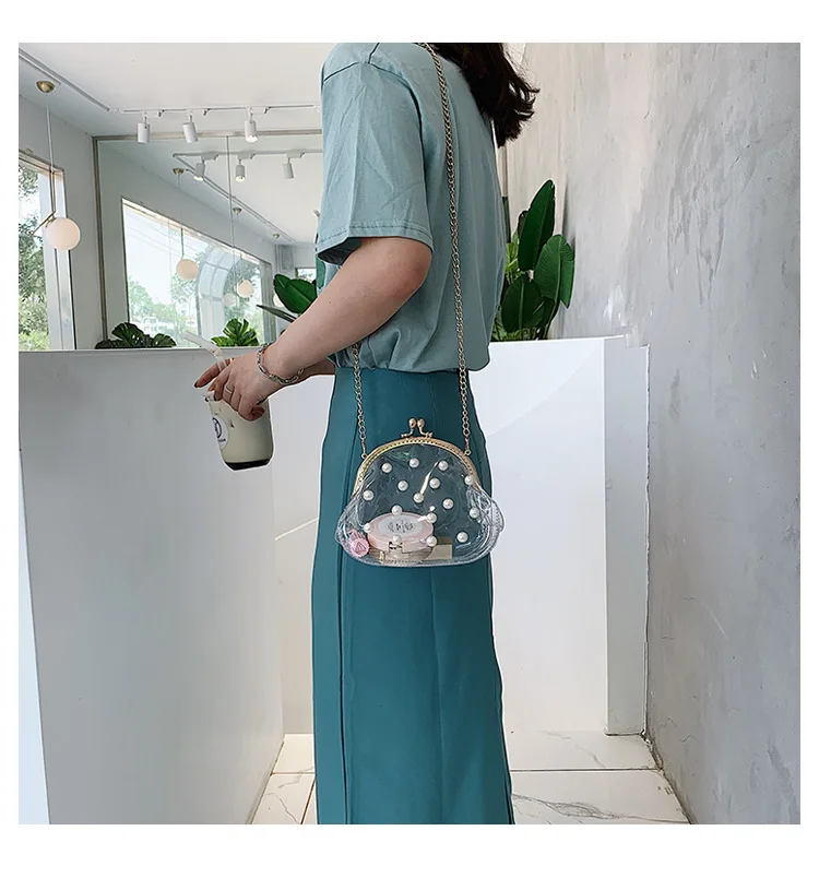 

2021 Evening Clear Bags Women Hand Bags Pvc Transparent Handbag For Ladies Crossbody Pearl Bag Handbags For Women Luxury, 1 colors