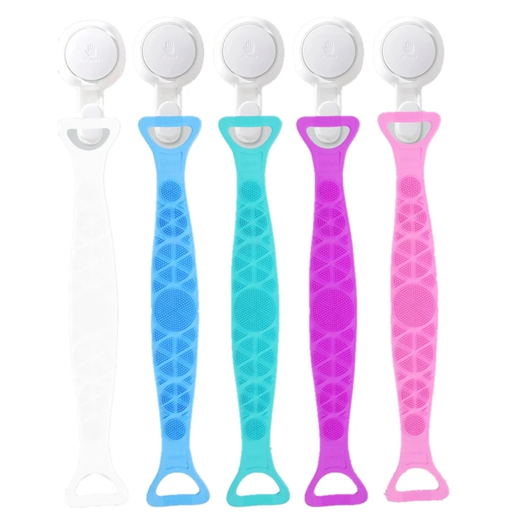 

Silicone Back Scrubber for Shower Long Handle Belt Back Washer 80cm Newest Back Scratchers Exfoliating Extend Bath Body Brush, Green/blue/pink/purple/white