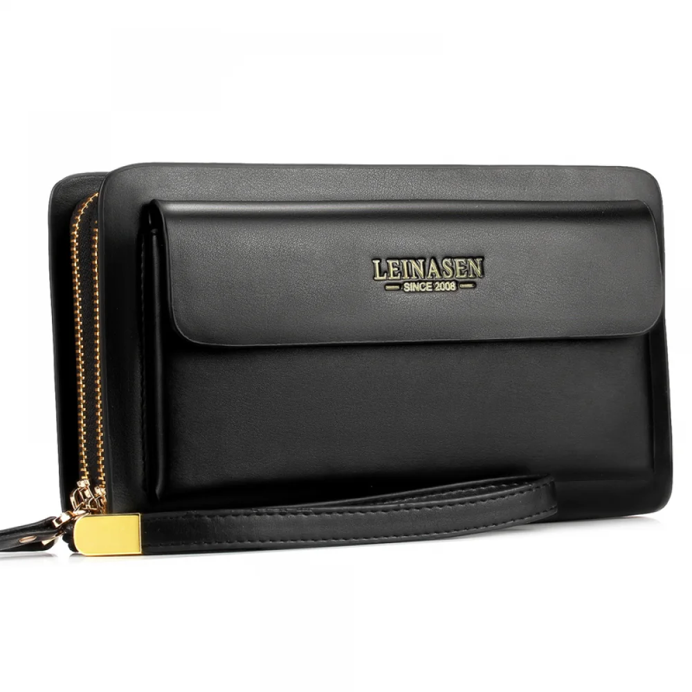 

Men Wallets with coin pocket zipper Double Zipper Male Wallet long Large Men Purse coin clutch bag black Business