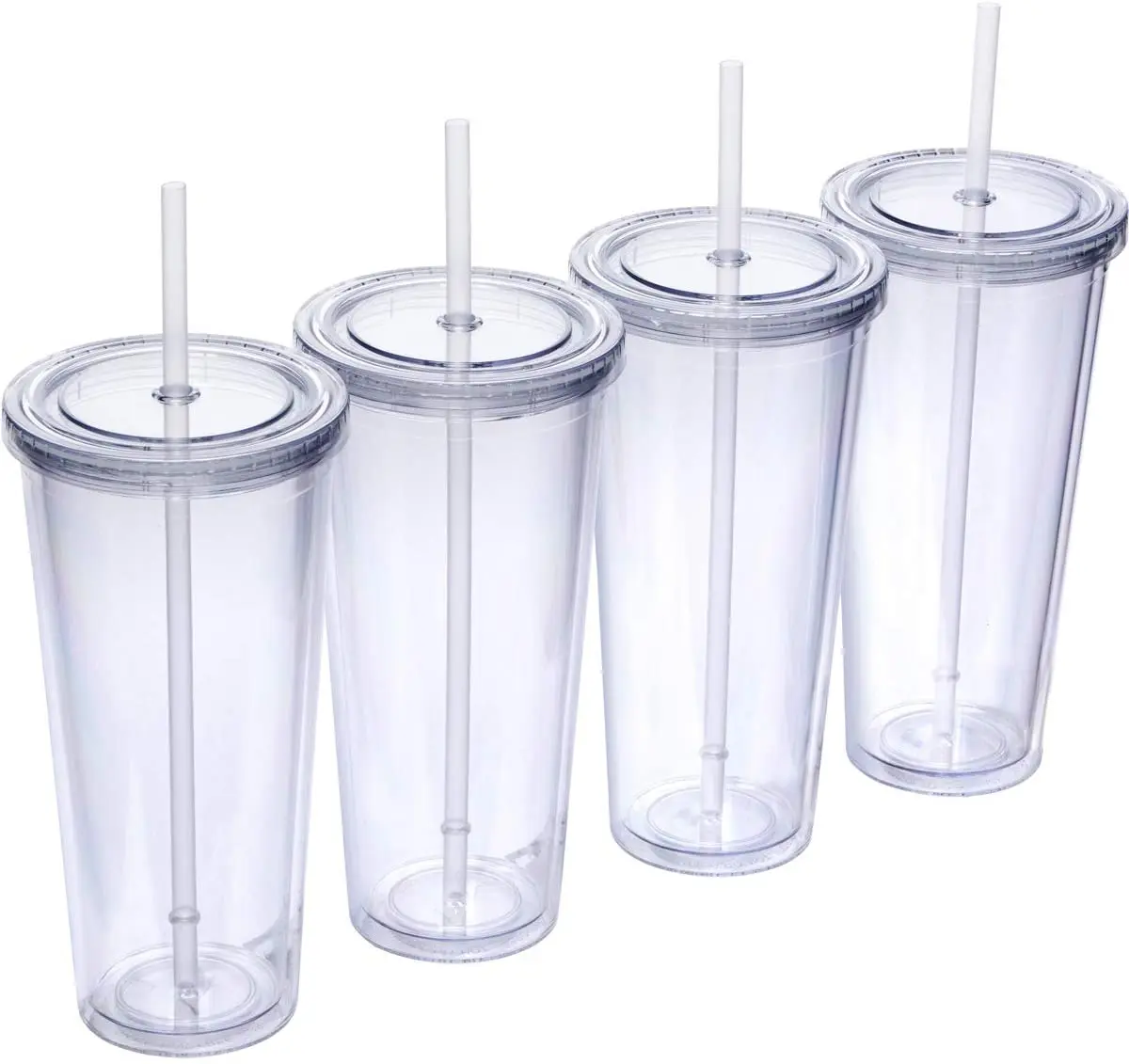 

Clear Plastic Tumblers 24oz BPA-FREE Double Wall Insulate Reusable Travel Ice Coffee Mugs With Straw Lid In Bulk