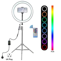 

UK Plug PULUZ 12 inch RGB Dimmable LED Ring Vlogging Selfie Photography Video Light with Cold Shoe Tripod Ball Head Phone Clamp