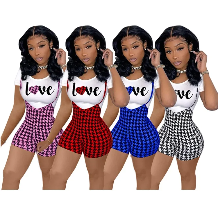 

New Arrival Casual Lady Print 2 Piece Set Short Sleeve Tops Straps Shorts Summer Women Clothes Suits, Picture shown