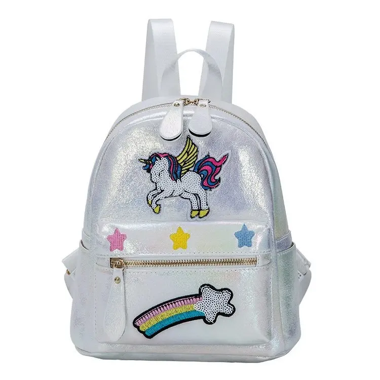 

New Fashion Wholesale Fancy Cartoon Rainbow Embroidery Softback Unicorn School Bag Backpack For Kids, Customized color