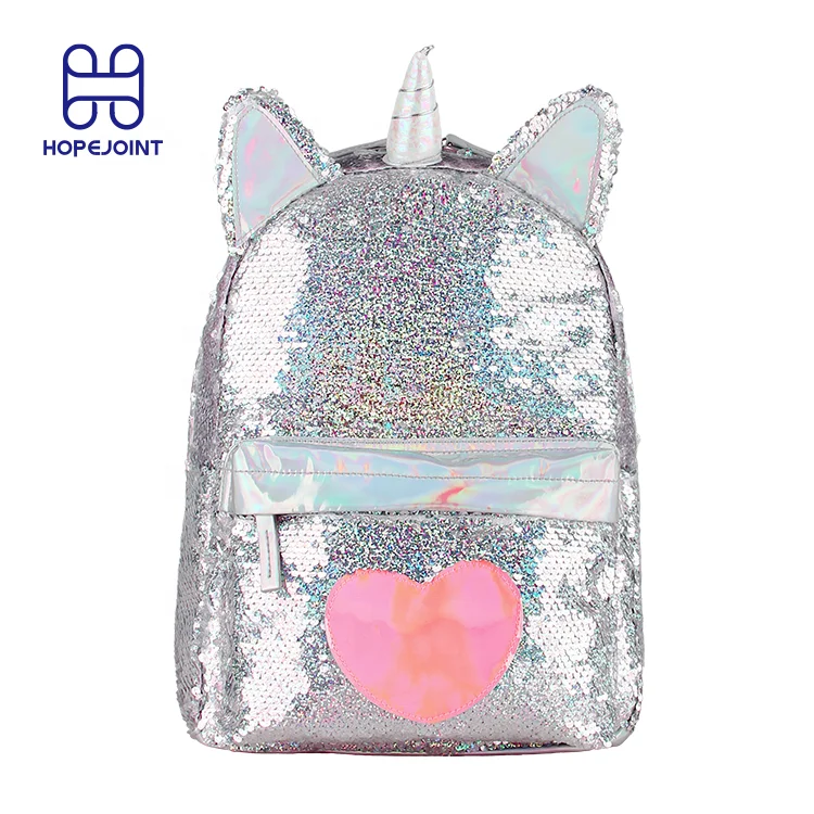 

Latest quality silver heart unicorn sequin cute kids bags school children girls bags back packs girls bags