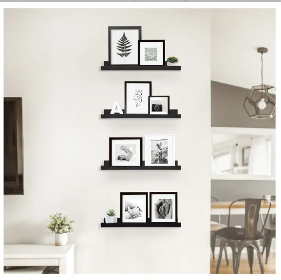 Phota picture or photo wall shelf with ledges,15 inch, set of 2 pcs black