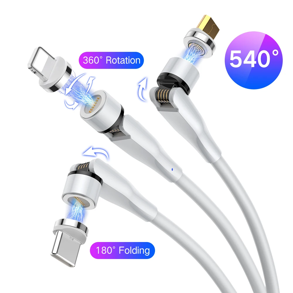 

2020 New Rotation 540 Degree 3A Max 40W Fast Charging and transfer data 3 in 1 Magnetic Cable For 8Pin Samsung Android Cable