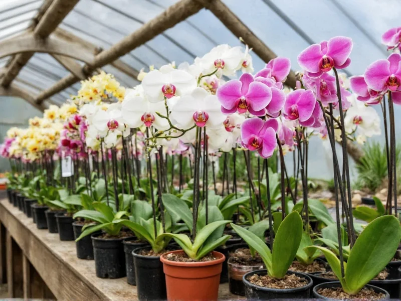 Ceramic heat emitter warming orchids in winter greenhouse