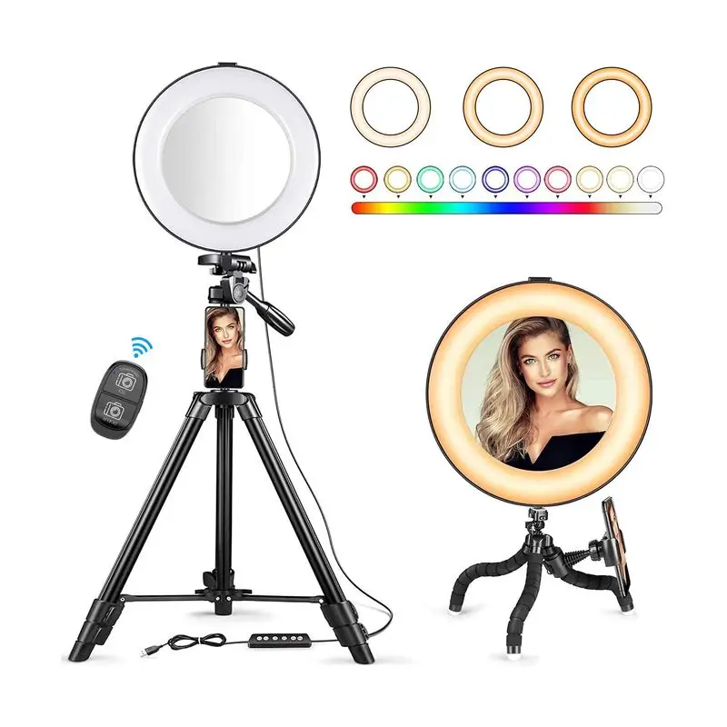 

Selfie Ring Light 14 Colors RGB Ring Light with 2 Adjustable Tripod Stand Phone Holder Camera Remote Shutter Best 10 Brightnes