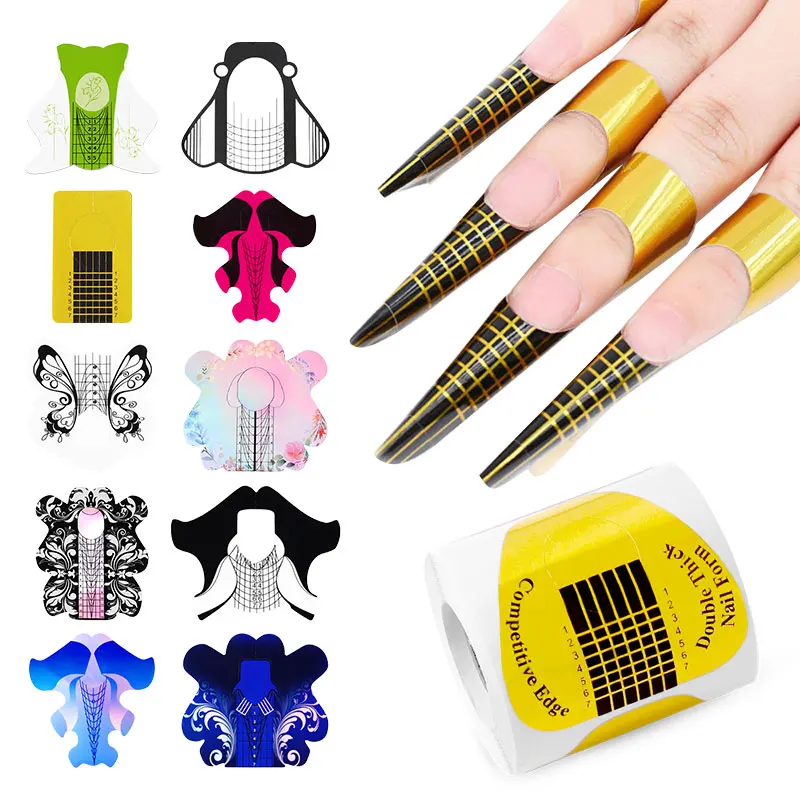 

Professional 100Pcs/Roll Poly Nail Gel Extension Builder Nail Form Acrylic French Nails Tips Extension Stencil Guide Stickers, Green/yellow/pink/black/red