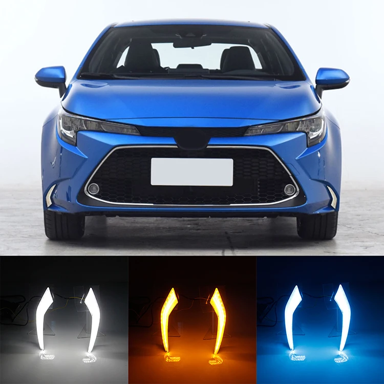 Compatible with 19-21 Corolla L/LE/XLE LED Daytime Running Light DRL Turn Signal Lamp 2PCs, White Amber Blue 