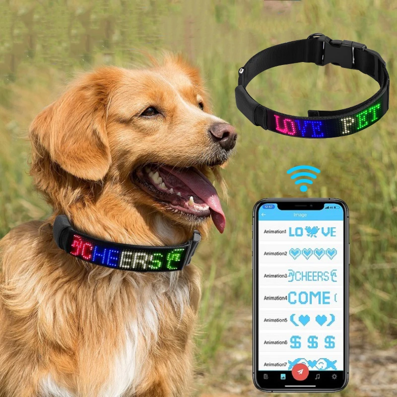 

App Programmable Customizable Led Dog Collar For Pets, Pitbull with Smart Phone Control USB Rechargeable Scrolling Message