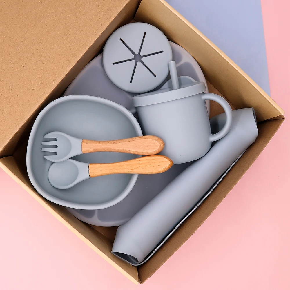 

BPA Free Eco-friendly Colorful Tableware Silicone Baby Feeding Suction Bowl With Spoon, Peach ,cream yellow, blue, mint, purple, marbel white