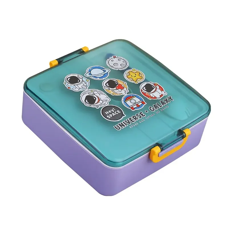 

Hot Sale Cartoon Children 1.3L Compartment Food Containers Microwave Safe Reusable School Kids Bento Lunch box with Bag