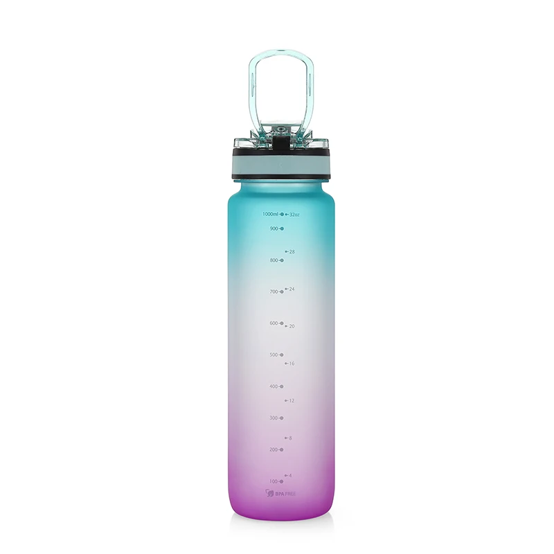 

2021 Amazon hot sale 1L Bpa free water bottle plastic gradient color printing Motivational Time Marker fruit infuser with lid, Customized color