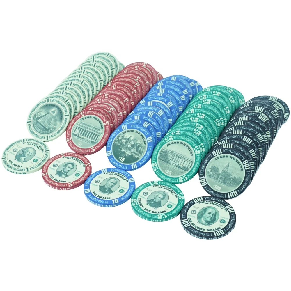 

Wholesale Amazon hot sale 10g Ceramic poker chips 39mm casino dollar poker chips for Casino Game, Colorful