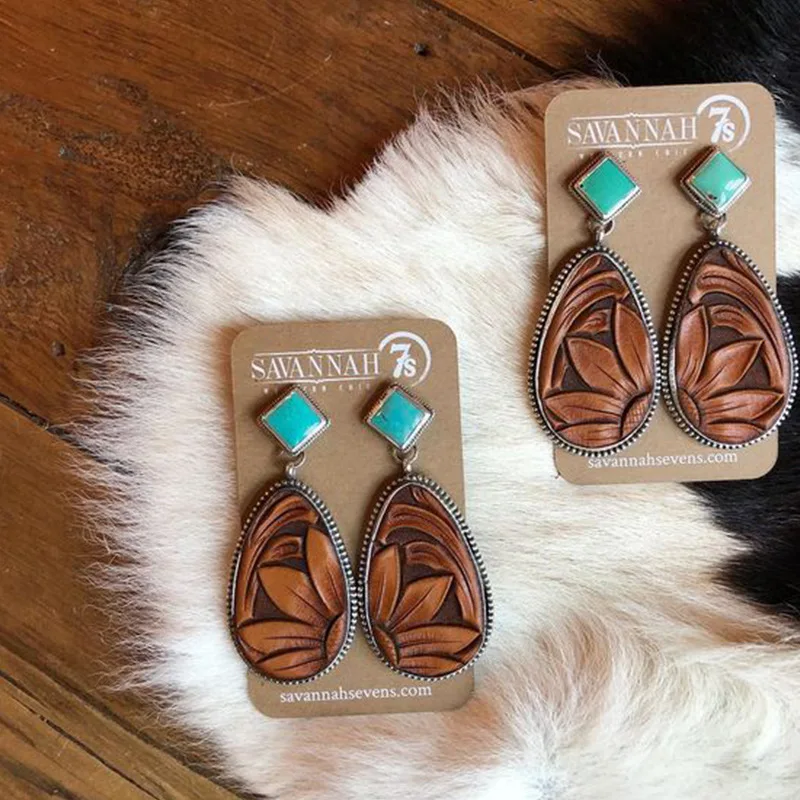 

New Retro-Plated Thai Silver And Turquoise Earrings European And American Fashion Brown Sun Flower Earrings Jewelry