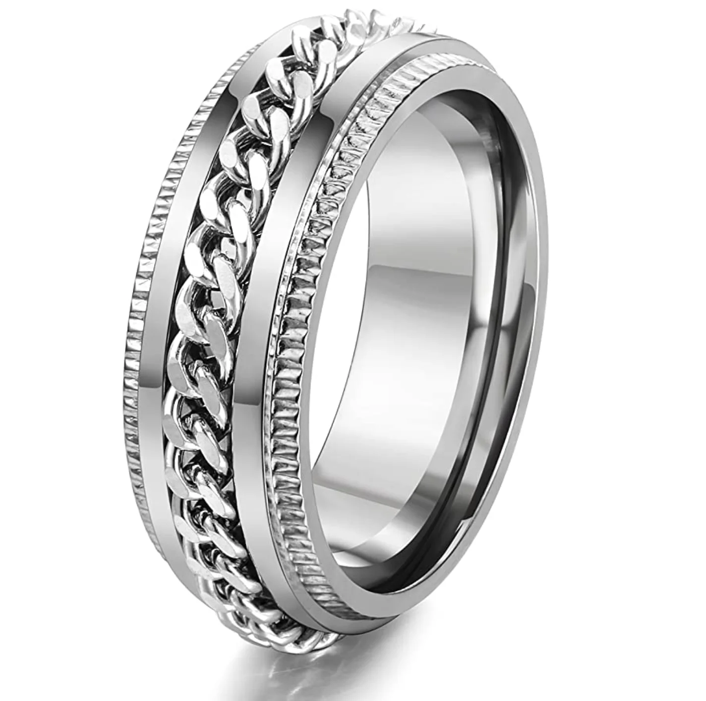 

Fashionable Trendy Silver Band Ring Stainless Steel Polished Ring for Men