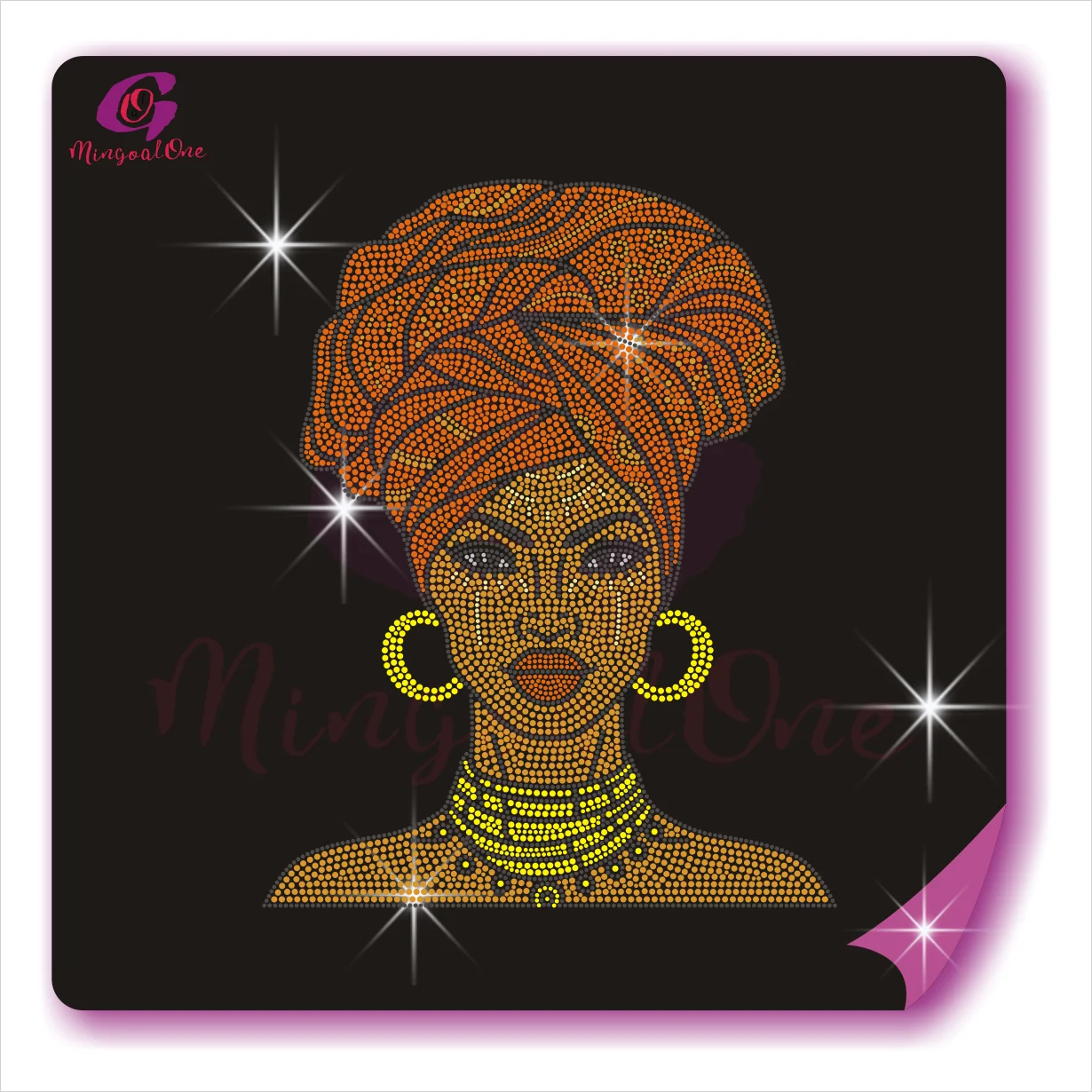 

Bling Custom Hotfix Shinny Afro Lady Iron on Motif Scatter Rhinestone Heat Transfer, Select from color chart