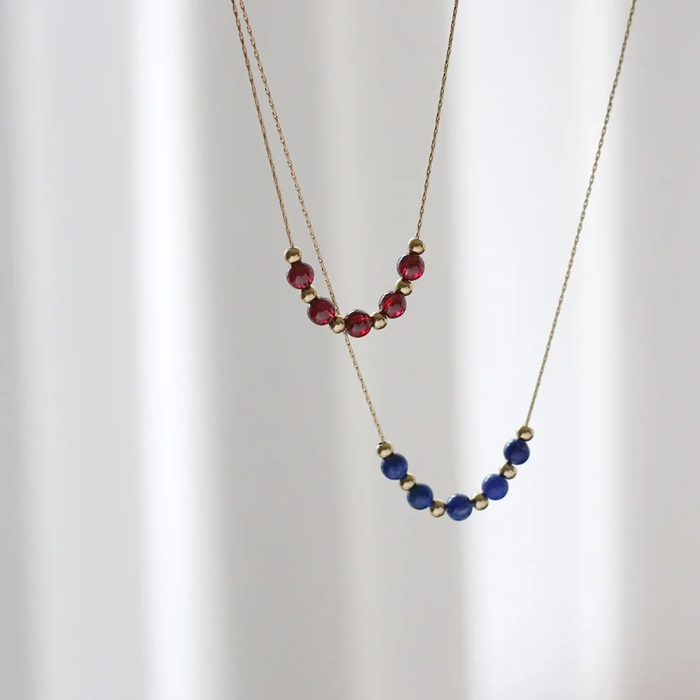 

Woman natural wine red garnet lapis sapphire blue stone necklace 18k gold PVD stainless steel pendant for woman, Optional as picture,or customized
